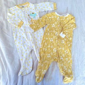 Two 0-3 month baby girl footie pajamas sleepers